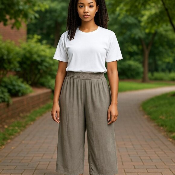 NWT New Directions Womens XL Sand Elastic Waist Wide Leg Lined Trousers Pants - Picture 1 of 9